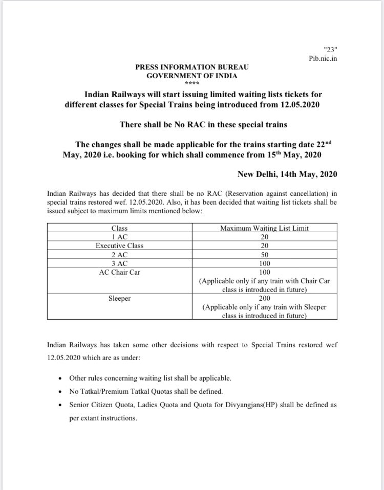 Indian Railways will start issuing limited no.of Waitlisted tickets