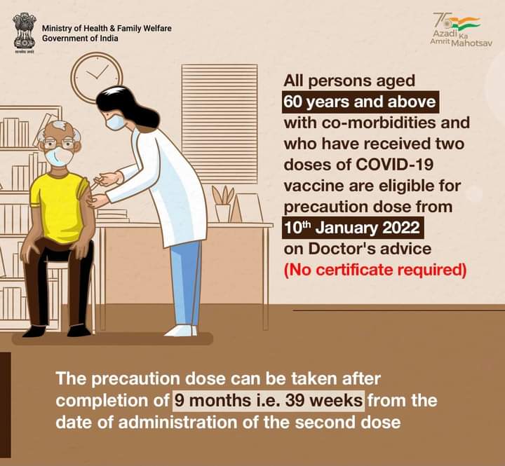 Persons aged 60 years and above with co-morbidities are eligible for booster dose