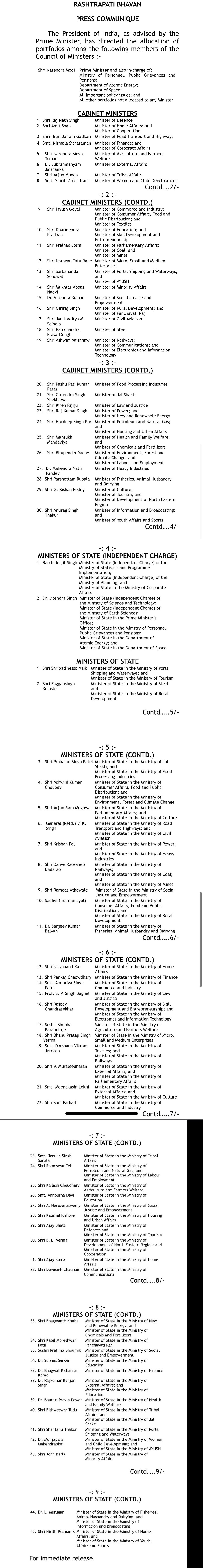 Allocation of Portfolios among the members of the council of ministers