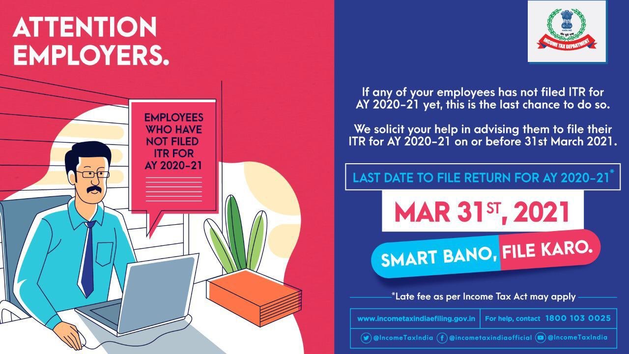 Last date to file ITR for AY 2020-21 is March 31st, 2021