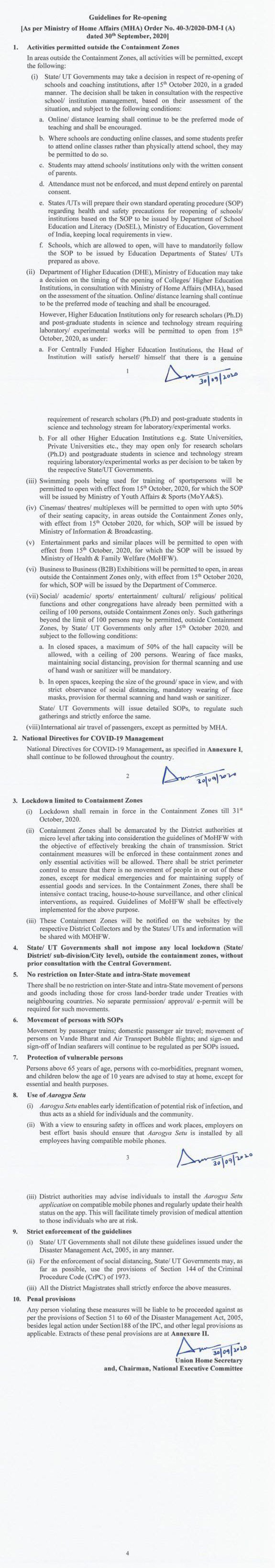 Unlock-5: Guidelines for reopening