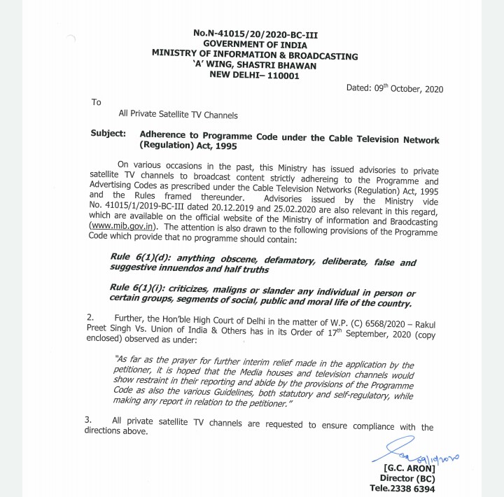 I&B Ministry issues advisories to private television channels