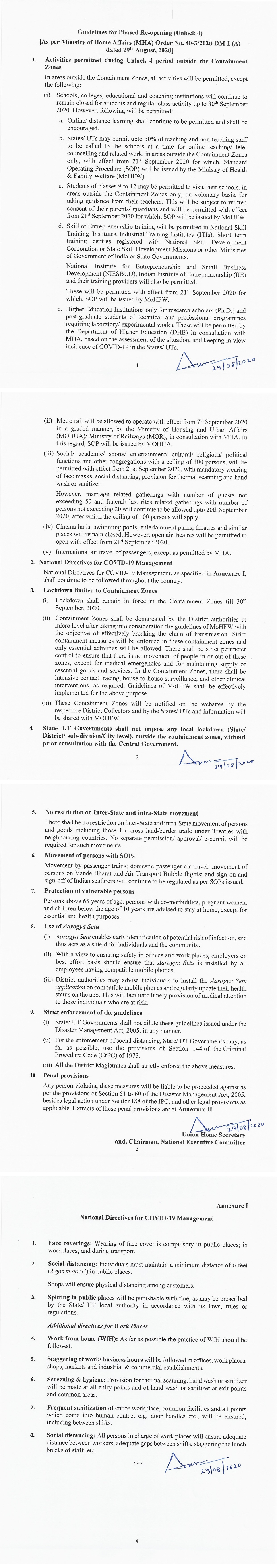 MHA announces guidelines for Unlock4 