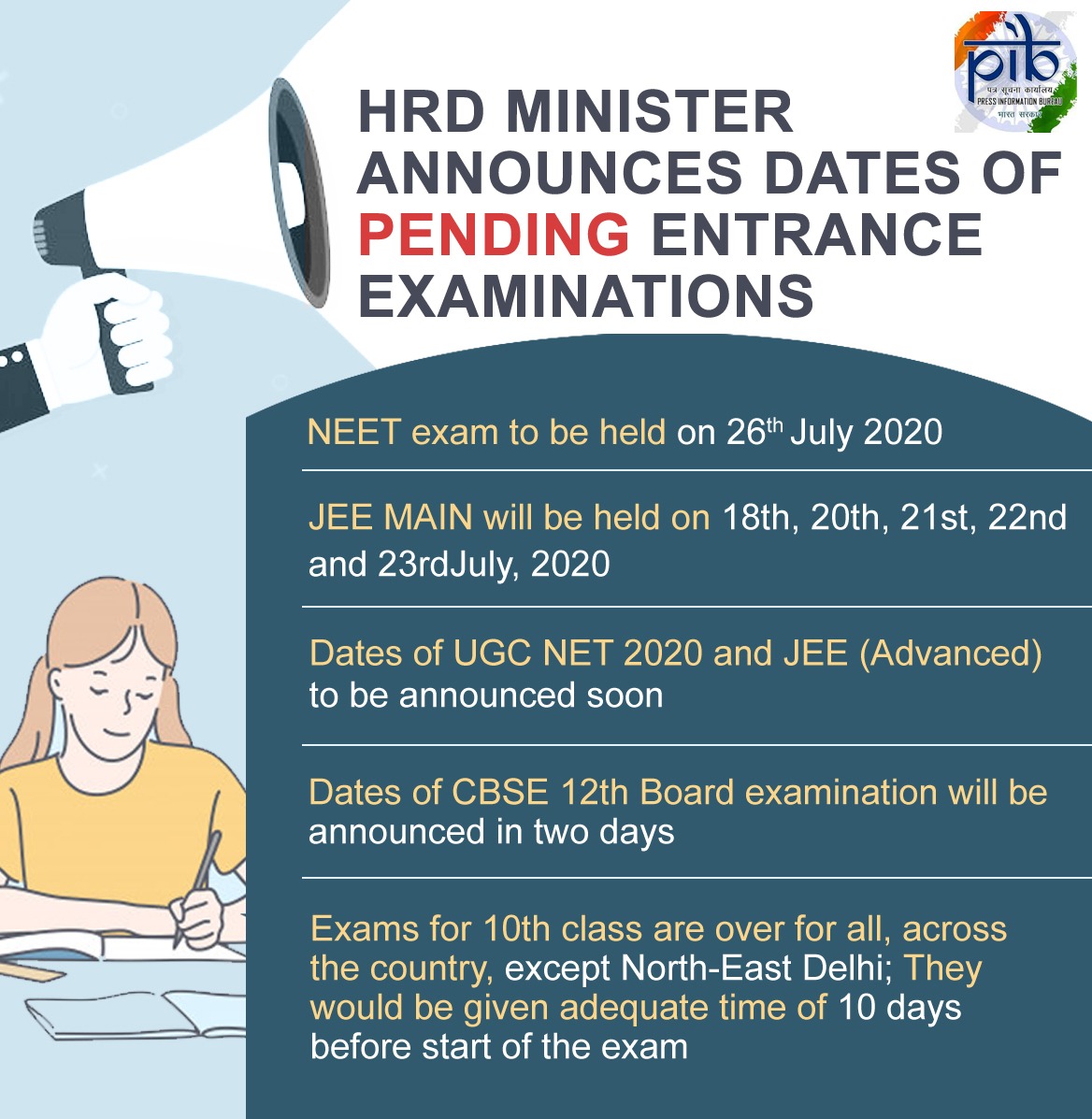 Dates for Pending entrance examinations