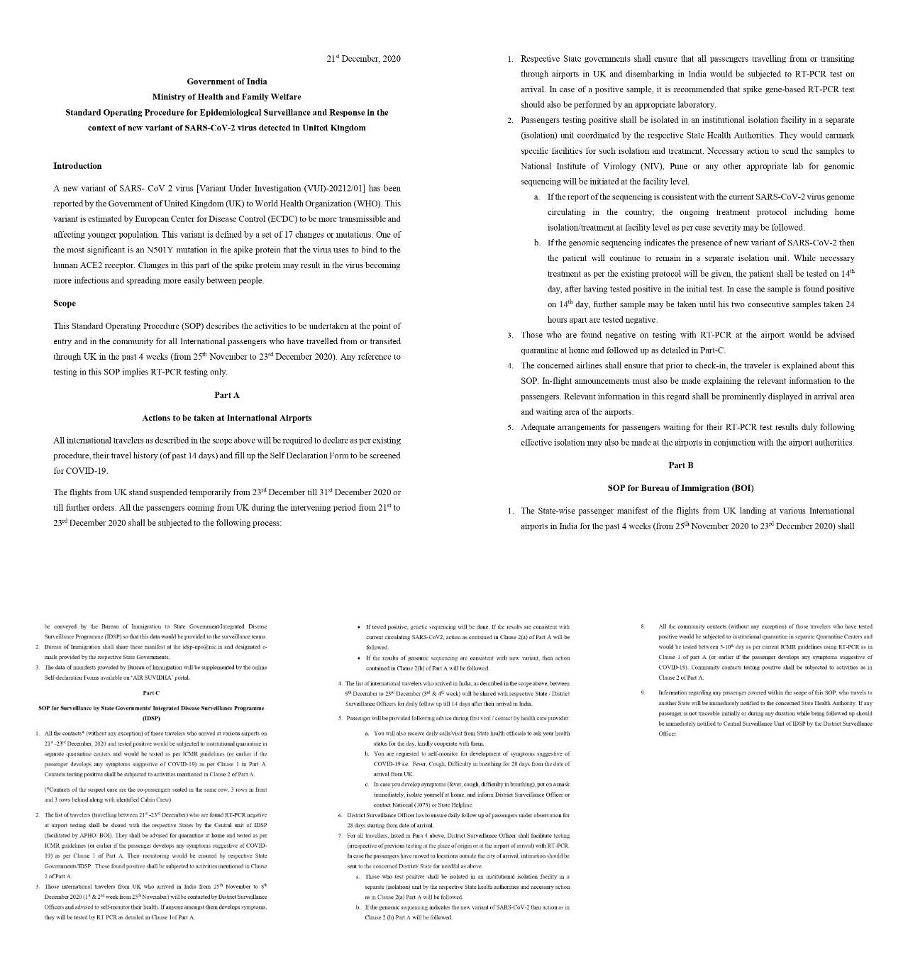 Ministry of Health issued SOP to deal new variant of SARS-COV-2 Virus