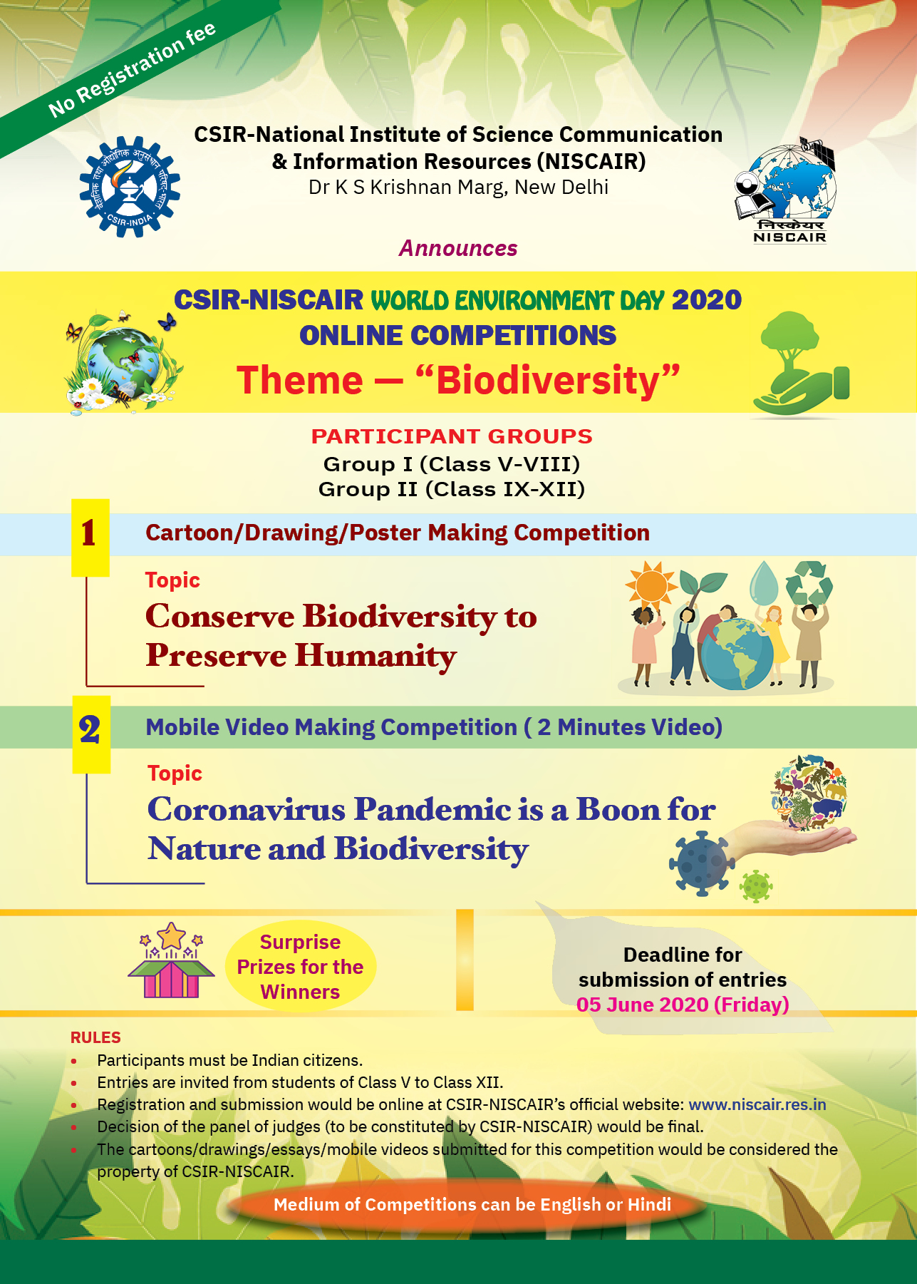 CSIR-NISCAIR Online Competitions-2020 for High School and Intermediate Students