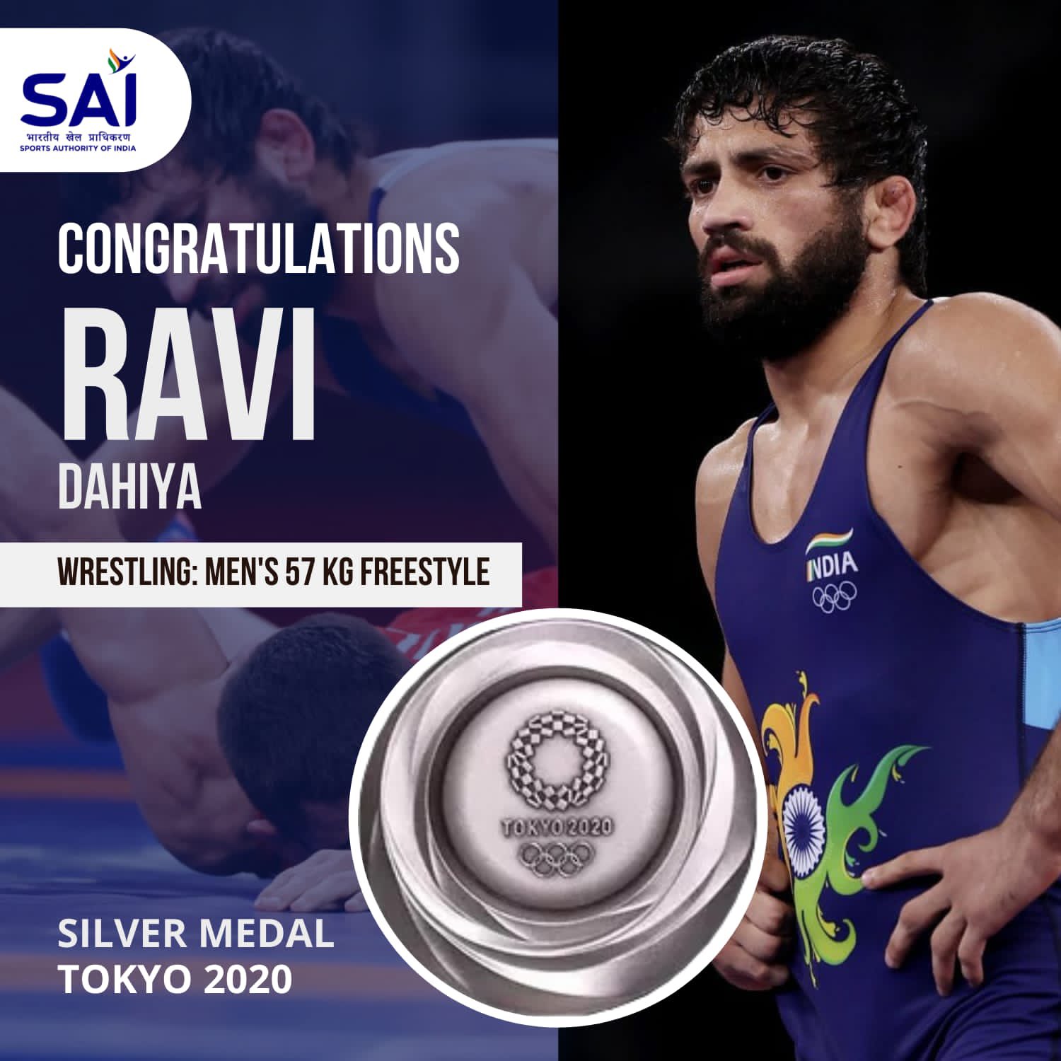Ravi Kumar Dahiya Won Silver Medal for India 🇮🇳 in Men&rsquo;s Freestyle 57 Kg Wrestling at Tokyo2020. 
