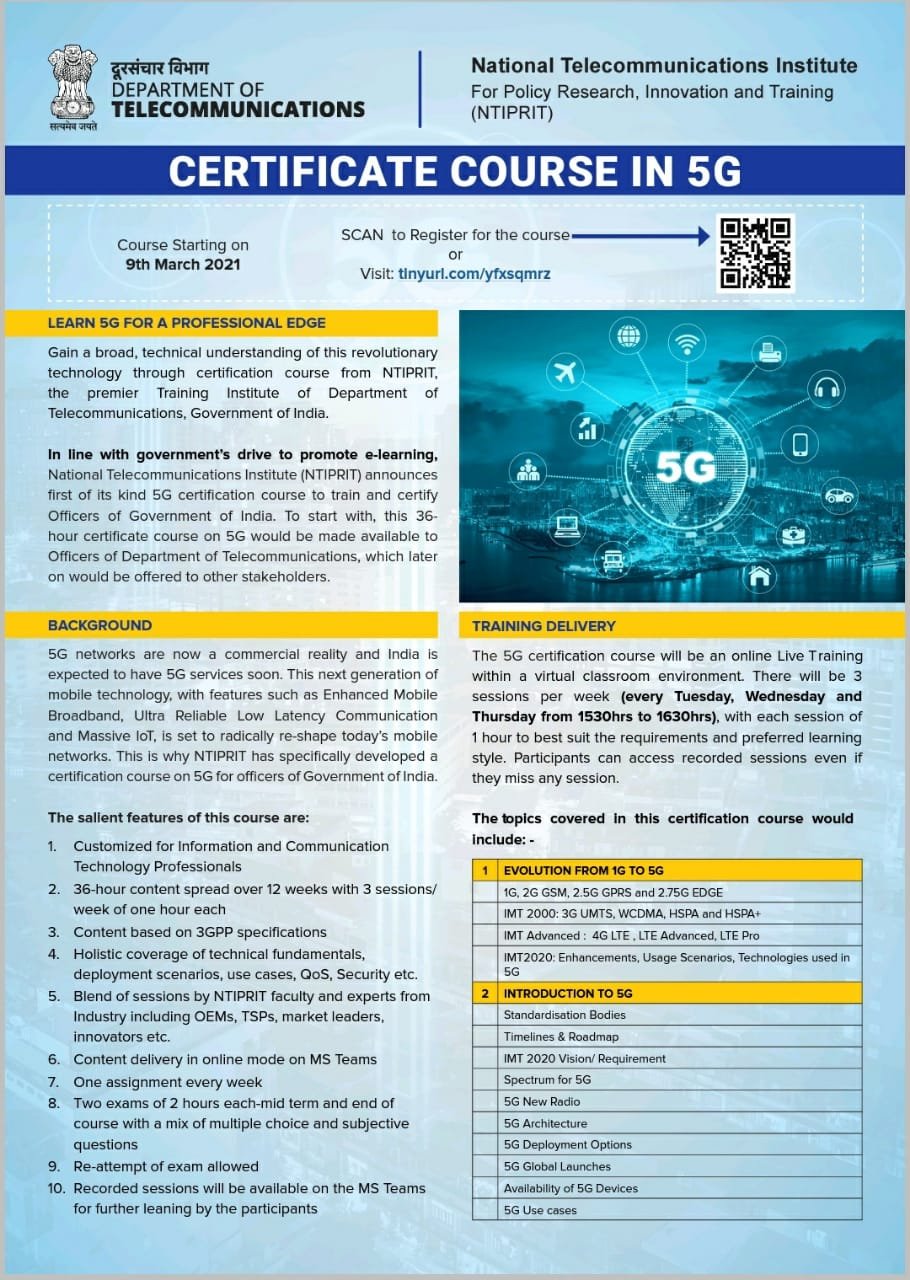 Telecom Secretary Shri Anshu Prakash inaugurates an online certification course on 5G technology